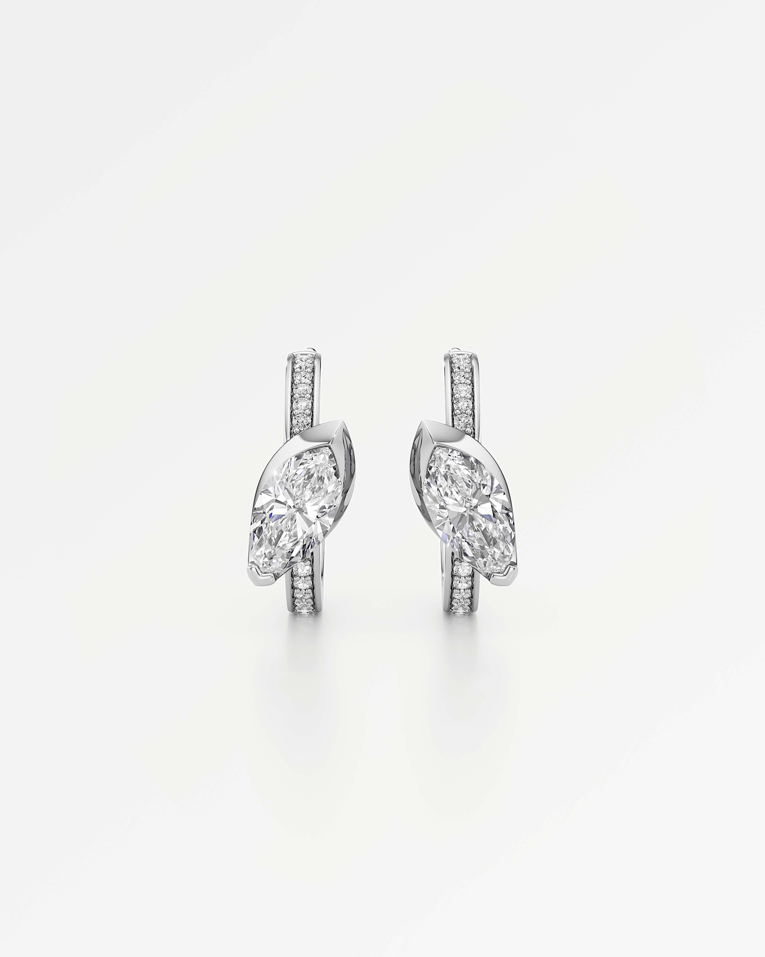 Pinnacle Ridalyn Diamond Hoop Earrings, With 0.50 ct Marquise Cut in 14K White Gold (1.13 ctw)