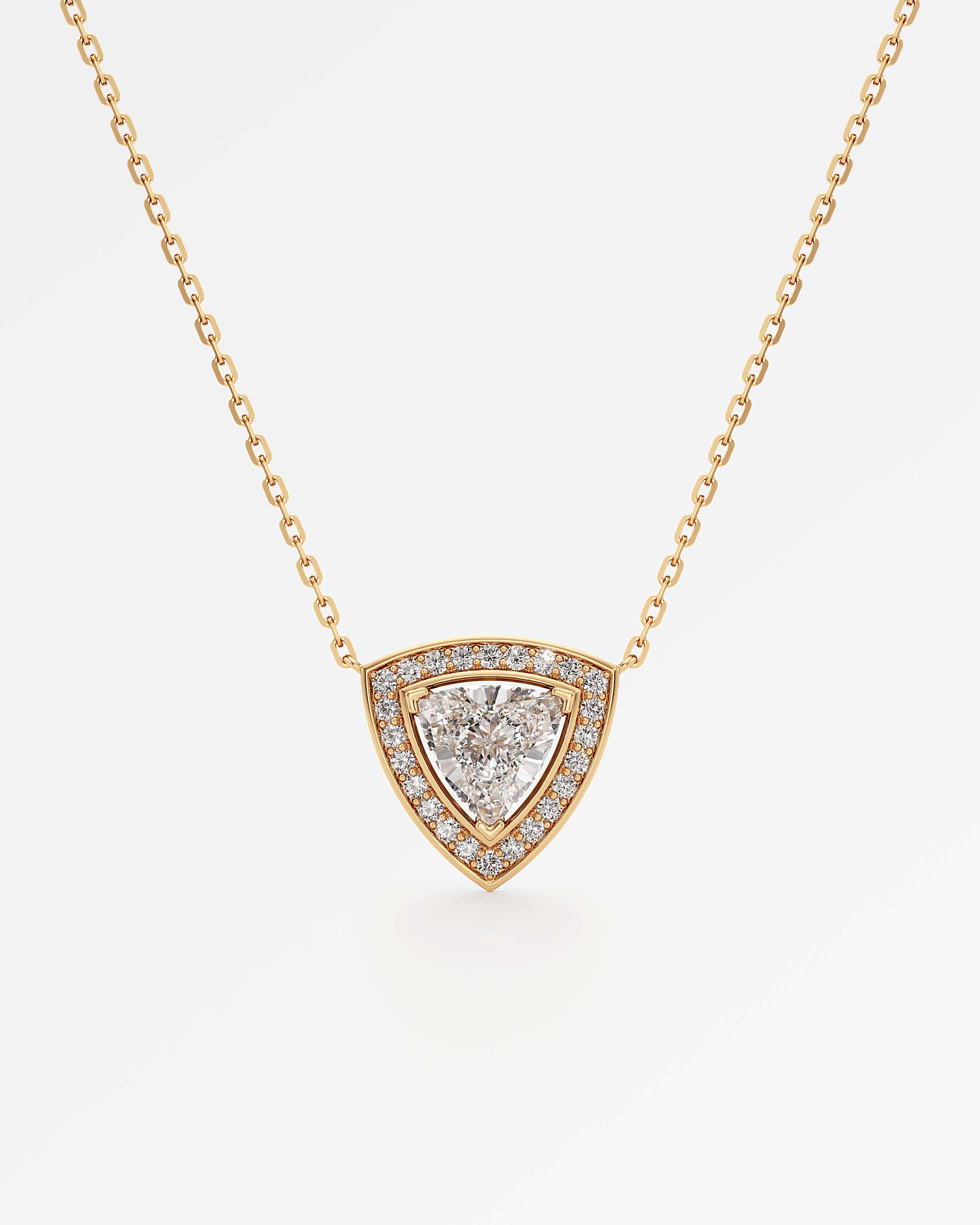 Verve Celeste Diamond Halo Necklace, With 1.00 ct Trillion Cut in 14K Yellow Gold (1.23 ctw)