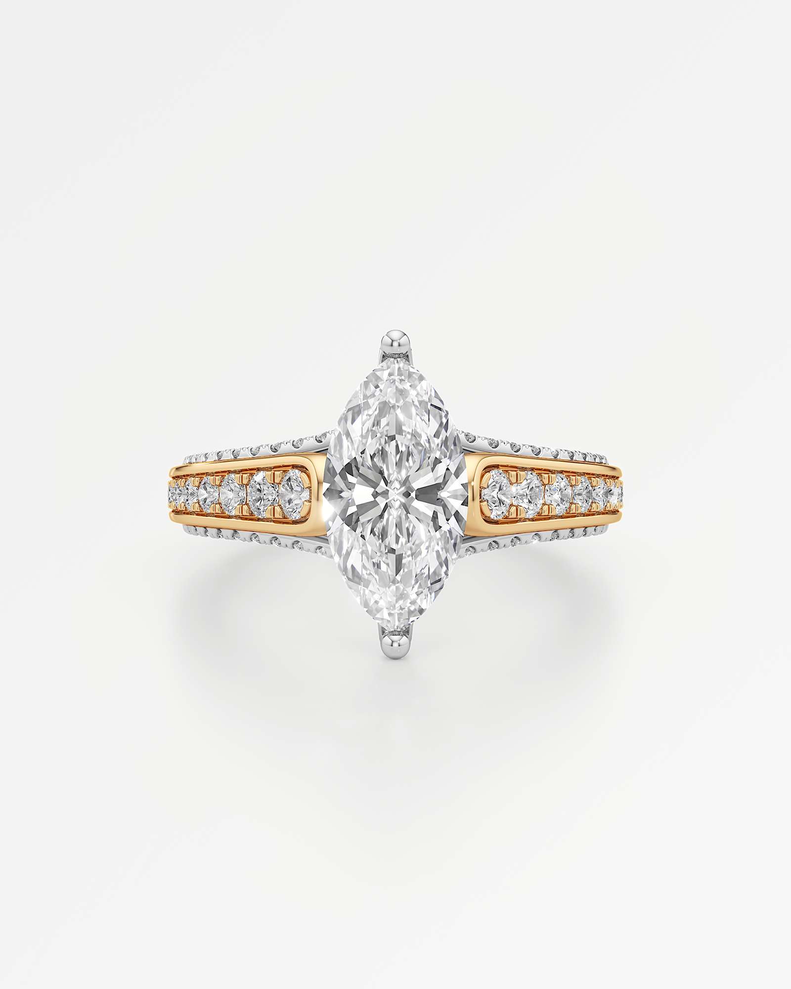Verve Irene Diamond Engagement Ring, With 1.50 ct Marquise Cut in 14K White & Yellow Gold (2.30 ctw)