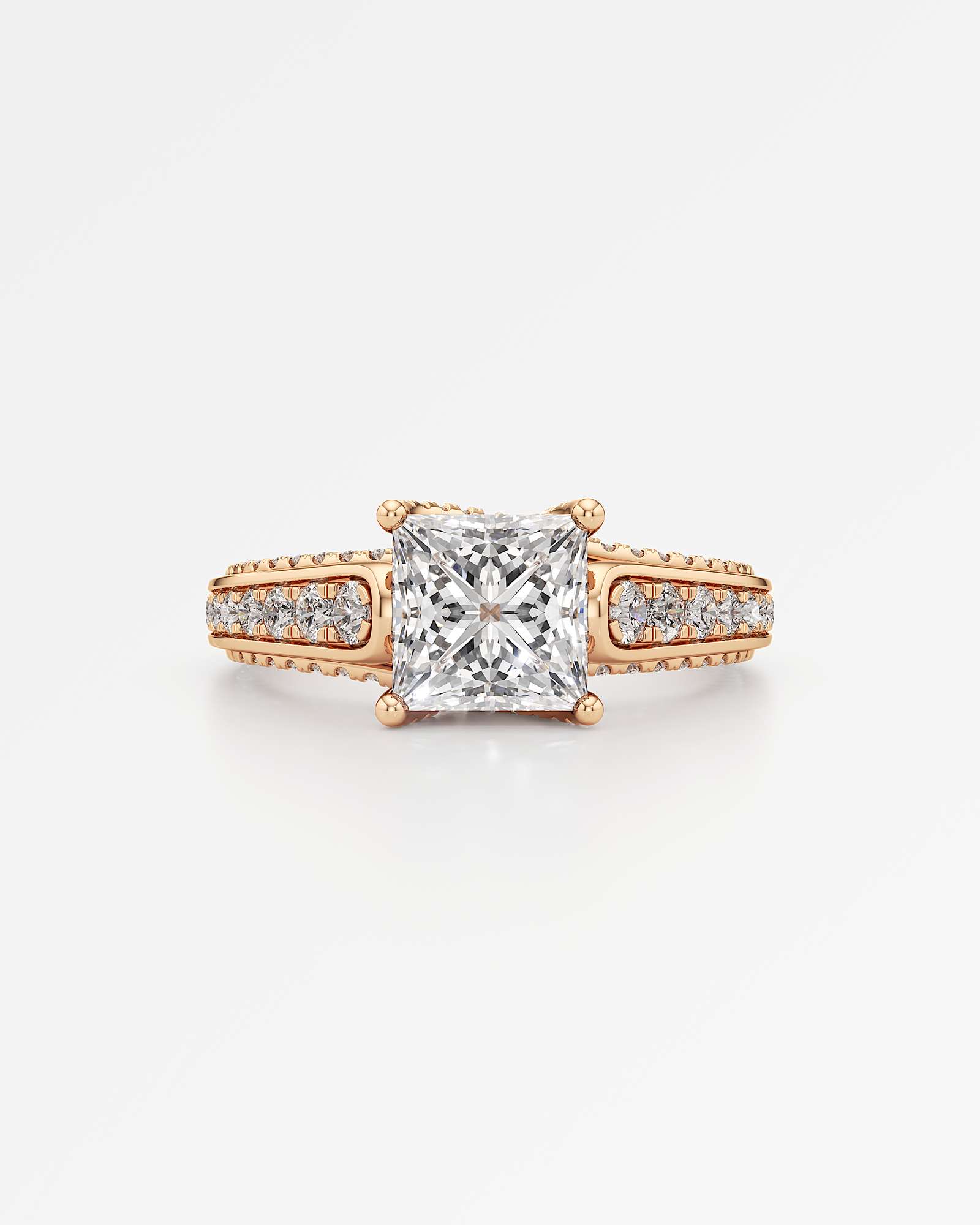 Verve Irene Diamond Engagement Ring, With 1.50 ct Princess Cut in 14K Rose Gold (2.30 ctw)