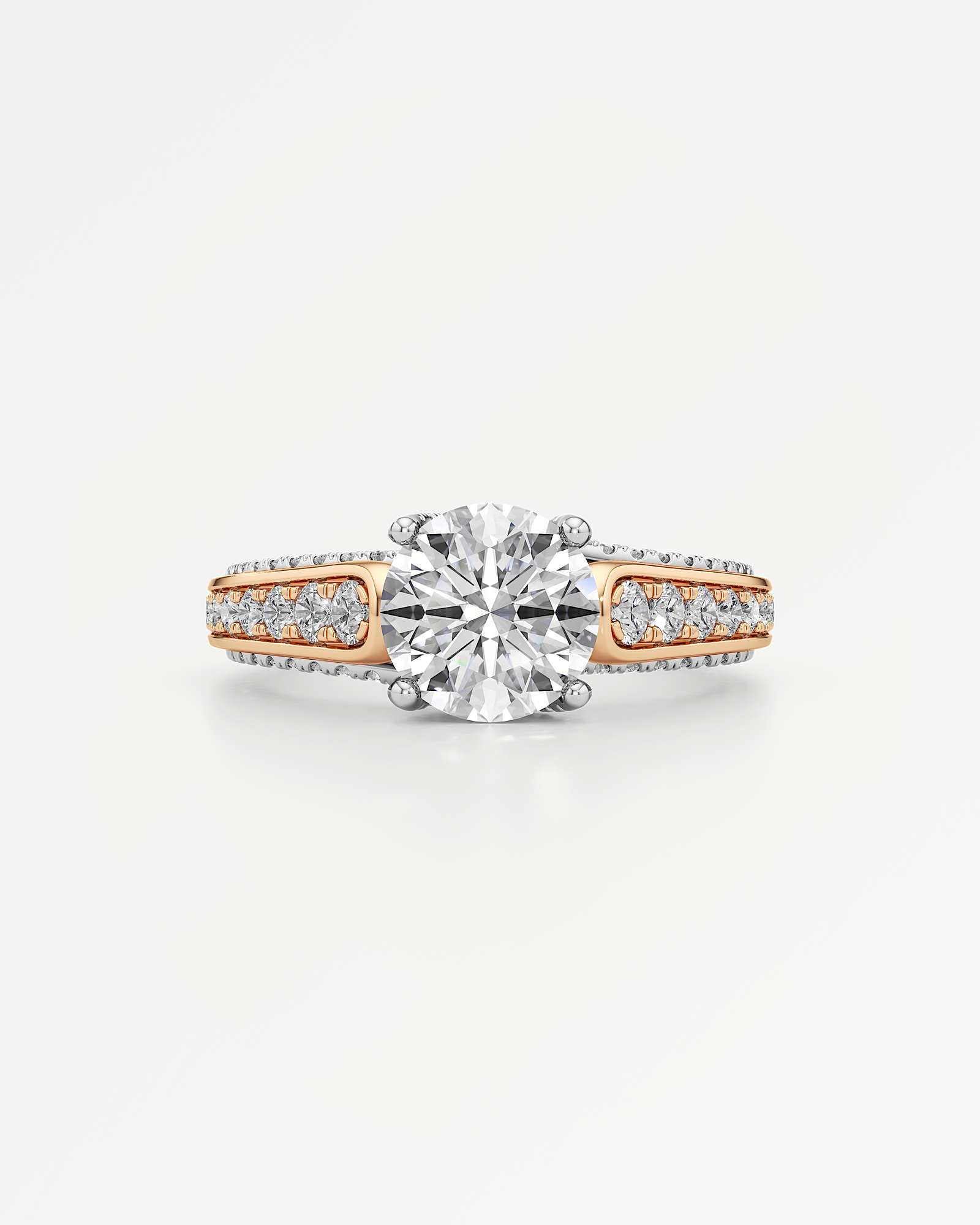 Verve Irene Diamond Engagement Ring, With 1.50 ct Round Cut in 14K White & Rose Gold (2.30 ctw)