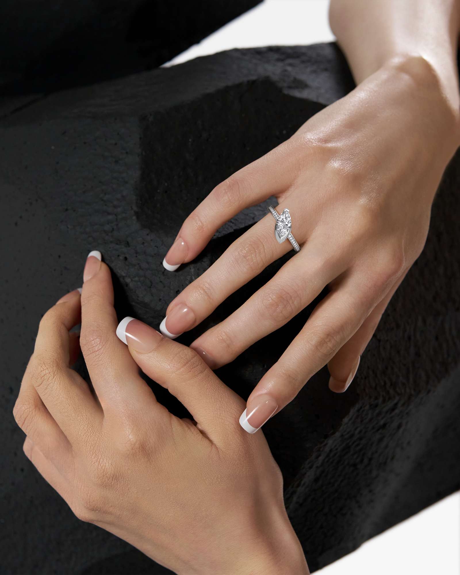 Pinnacle Apixa Pavé Diamond Ring, With 1.00 ct Marquise Cut in 14K White Gold (1.15 ctw)