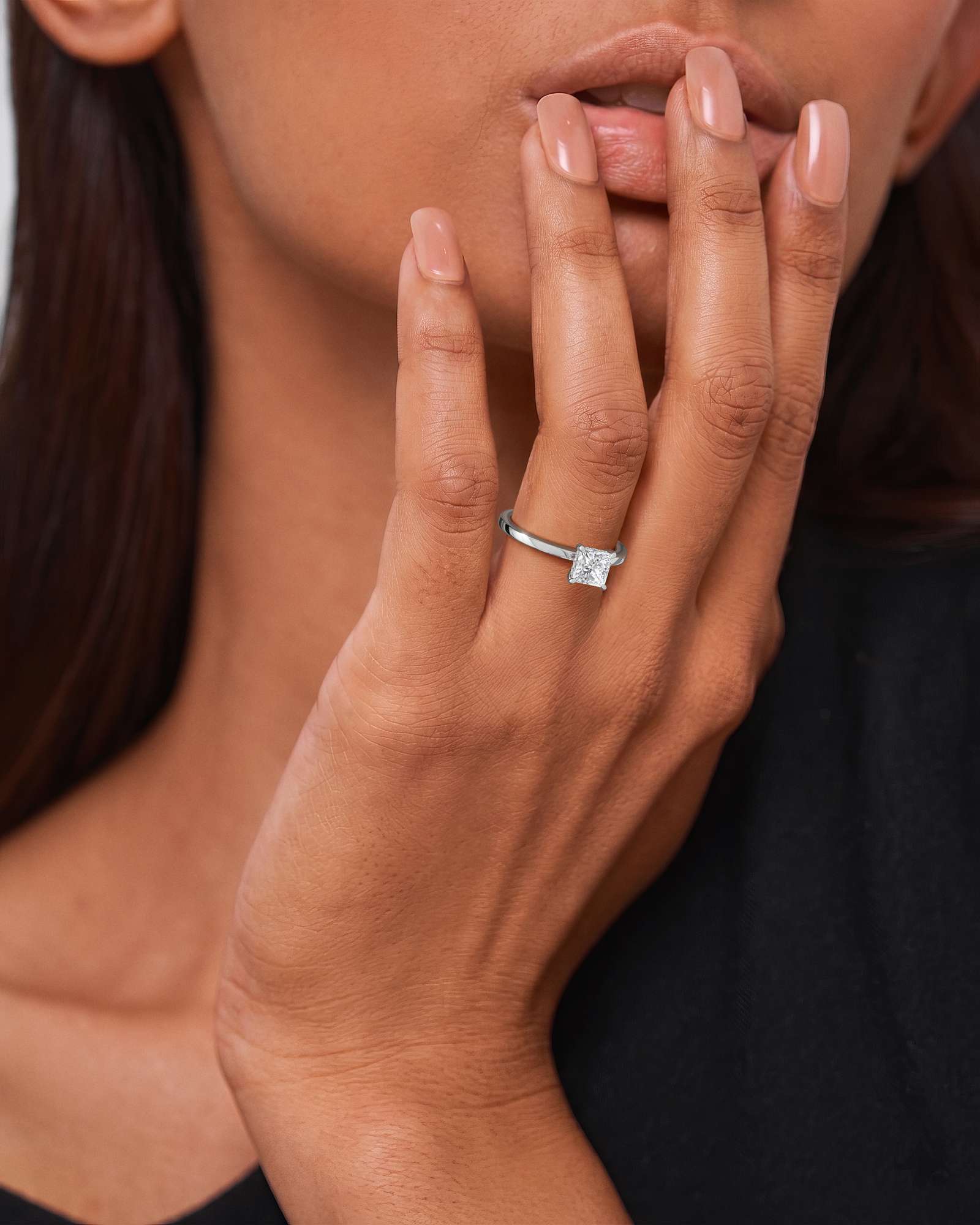 Verve Elin Hidden Halo Diamond Engagement Ring, With 1.00 ct Princess Cut in 14K White Gold (1.06 ctw)