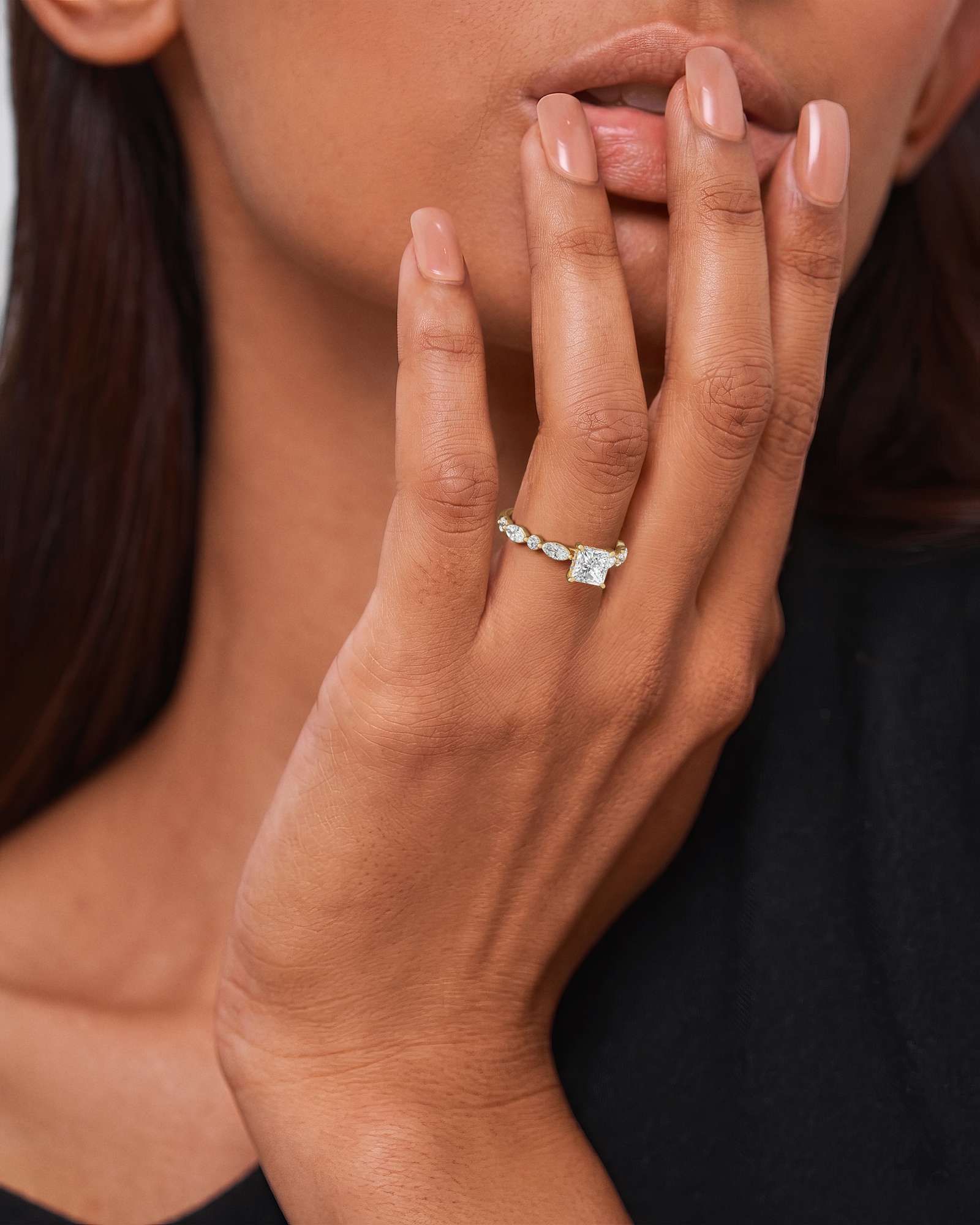Verve Zolaine Hidden Halo Diamond Engagement Ring, With 1.00 ct Princess Cut in 14K Yellow Gold (1.64 ctw)